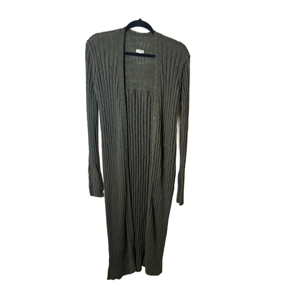 Pilcro Olive Green Gauzy Distressed Ribbed Longline Open Cardigan Sz XS - Picture 2 of 6